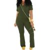 imagePINSV 2 Piece Sets For Women Casual V Neck Lounge Sets Short Sleeve Top Flare Pants Daily TracksuitArmy Green