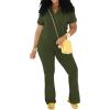 imagePINSV 2 Piece Sets For Women Casual V Neck Lounge Sets Short Sleeve Top Flare Pants Daily TracksuitArmy Green