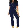imagePINSV 2 Piece Sets For Women Casual V Neck Lounge Sets Short Sleeve Top Flare Pants Daily TracksuitDark Blue