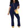 imagePINSV 2 Piece Sets For Women Casual V Neck Lounge Sets Short Sleeve Top Flare Pants Daily TracksuitDark Blue