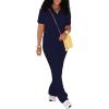 imagePINSV 2 Piece Sets For Women Casual V Neck Lounge Sets Short Sleeve Top Flare Pants Daily TracksuitDark Blue