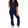imagePINSV 2 Piece Sets For Women Casual V Neck Lounge Sets Short Sleeve Top Flare Pants Daily TracksuitDark Blue