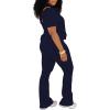 imagePINSV 2 Piece Sets For Women Casual V Neck Lounge Sets Short Sleeve Top Flare Pants Daily TracksuitDark Blue