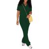 imagePINSV 2 Piece Sets For Women Casual V Neck Lounge Sets Short Sleeve Top Flare Pants Daily TracksuitDark Green