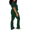 imagePINSV 2 Piece Sets For Women Casual V Neck Lounge Sets Short Sleeve Top Flare Pants Daily TracksuitDark Green