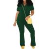 imagePINSV 2 Piece Sets For Women Casual V Neck Lounge Sets Short Sleeve Top Flare Pants Daily TracksuitDark Green