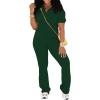imagePINSV 2 Piece Sets For Women Casual V Neck Lounge Sets Short Sleeve Top Flare Pants Daily TracksuitDark Green