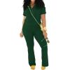 imagePINSV 2 Piece Sets For Women Casual V Neck Lounge Sets Short Sleeve Top Flare Pants Daily TracksuitDark Green