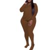 imagePINSV Womens Plus Size 2 Piece Outfits Tracksuits Long Sleeve Top Pants Sets SweatsuitBrown