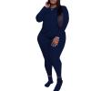 imagePINSV Womens Plus Size 2 Piece Outfits Tracksuits Long Sleeve Top Pants Sets SweatsuitNavy Blue