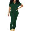imagePINSV 2 Piece Sets For Women Casual V Neck Lounge Sets Short Sleeve Top Flare Pants Daily TracksuitDark Green
