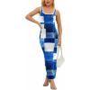 imagePINSV Womens Sexy Sleeveless Bodycon Tank Dress U Neck Halter Wrap Long Maxi Dresses Casual Party Beach Sundresses Blue Check M