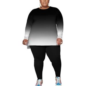 imagePINSV Womens Plus Size 2 Piece Outfits Sweatsuits Tracksuit Loungewear SetsA6black Gradual