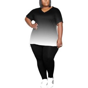 imagePINSV Womens Plus Size 2 Piece Outfits Sweatsuits Tracksuit Loungewear SetsB5black Gradient
