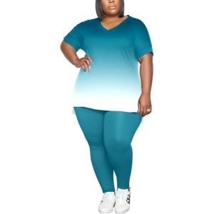 imagePINSV Womens Plus Size 2 Piece Outfits Sweatsuits Tracksuit Loungewear SetsB8turquoise