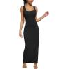 imagePINSV Womens Bodycon Maxi Dress Stretchy Sleeveless Tank Dress Summer Long Ribbed Casual Beach Party Dress Black S