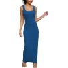 imagePINSV Womens Bodycon Maxi Dress Stretchy Sleeveless Tank Dress Summer Long Ribbed Casual Beach Party Dress Blue L