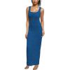 imagePINSV Womens Bodycon Maxi Dress Stretchy Sleeveless Tank Dress Summer Long Ribbed Casual Beach Party Dress Blue L