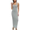 imagePINSV Womens Bodycon Maxi Dress Stretchy Sleeveless Tank Dress Summer Long Ribbed Casual Beach Party Dress Grey M