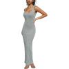 imagePINSV Womens Bodycon Maxi Dress Stretchy Sleeveless Tank Dress Summer Long Ribbed Casual Beach Party Dress Grey M