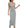 imagePINSV Womens Bodycon Maxi Dress Stretchy Sleeveless Tank Dress Summer Long Ribbed Casual Beach Party Dress Grey M