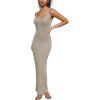 imagePINSV Womens Bodycon Maxi Dress Stretchy Sleeveless Tank Dress Summer Long Ribbed Casual Beach Party Dress Khaki XL