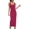 imagePINSV Womens Bodycon Maxi Dress Stretchy Sleeveless Tank Dress Summer Long Ribbed Casual Beach Party Dress Rose Red L