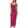 imagePINSV Womens Bodycon Maxi Dress Stretchy Sleeveless Tank Dress Summer Long Ribbed Casual Beach Party Dress Rose Red L