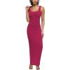 imagePINSV Womens Bodycon Maxi Dress Stretchy Sleeveless Tank Dress Summer Long Ribbed Casual Beach Party Dress Rose Red S