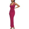 imagePINSV Womens Bodycon Maxi Dress Stretchy Sleeveless Tank Dress Summer Long Ribbed Casual Beach Party Dress Rose Red S