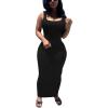 imagePINSV Womens Bodycon Maxi Dress Stretchy Sleeveless Tank Dress Summer Long Ribbed Casual Beach Party Dress Black S