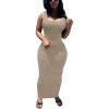 imagePINSV Womens Bodycon Maxi Dress Stretchy Sleeveless Tank Dress Summer Long Ribbed Casual Beach Party Dress Khaki XL