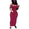 imagePINSV Womens Bodycon Maxi Dress Stretchy Sleeveless Tank Dress Summer Long Ribbed Casual Beach Party Dress Rose Red XXL