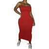 imagePINSV Womens Bodycon Long Slip Dress Spaghetti Strap Summer Maxi Dress Modern Casual Sundress Red XXL