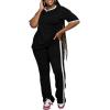 imagePINSV Womens 2 Piece Outfits Sets Short Sleeve Top and Flare Pants Lounge Sets Track suitBlack