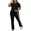 imagePINSV Womens 2 Piece Outfits Sets Short Sleeve Top and Flare Pants Lounge Sets Track suitBlack