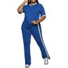 imagePINSV Womens 2 Piece Outfits Sets Short Sleeve Top and Flare Pants Lounge Sets Track suitBlue
