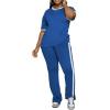 imagePINSV Womens 2 Piece Outfits Sets Short Sleeve Top and Flare Pants Lounge Sets Track suitBlue
