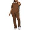 imagePINSV Womens 2 Piece Outfits Sets Short Sleeve Top and Flare Pants Lounge Sets Track suitBrown