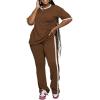 imagePINSV Womens 2 Piece Outfits Sets Short Sleeve Top and Flare Pants Lounge Sets Track suitBrown