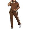 imagePINSV Womens 2 Piece Outfits Sets Short Sleeve Top and Flare Pants Lounge Sets Track suitBrown