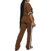 imagePINSV Womens 2 Piece Outfits Sets Short Sleeve Top and Flare Pants Lounge Sets Track suitBrown