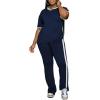 imagePINSV Womens 2 Piece Outfits Sets Short Sleeve Top and Flare Pants Lounge Sets Track suitDark Blue