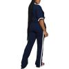 imagePINSV Womens 2 Piece Outfits Sets Short Sleeve Top and Flare Pants Lounge Sets Track suitDark Blue