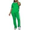 imagePINSV Womens 2 Piece Outfits Sets Short Sleeve Top and Flare Pants Lounge Sets Track suitGreen