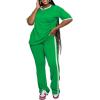 imagePINSV Womens 2 Piece Outfits Sets Short Sleeve Top and Flare Pants Lounge Sets Track suitGreen