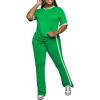 imagePINSV Womens 2 Piece Outfits Sets Short Sleeve Top and Flare Pants Lounge Sets Track suitGreen