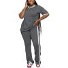 imagePINSV Womens 2 Piece Outfits Sets Short Sleeve Top and Flare Pants Lounge Sets Track suitGrey