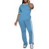 imagePINSV Womens 2 Piece Outfits Sets Short Sleeve Top and Flare Pants Lounge Sets Track suitLight Blue