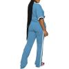 imagePINSV Womens 2 Piece Outfits Sets Short Sleeve Top and Flare Pants Lounge Sets Track suitLight Blue